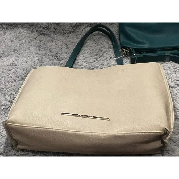 Steve Madden BQUEENIE Bisque Taupe Teal Tote Bag Purse Set NEW Rare - Picture 2 of 14